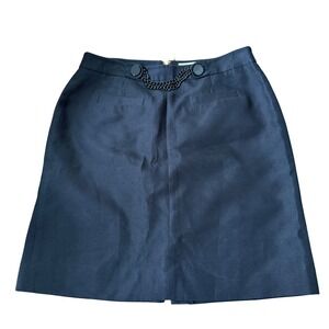 Kate Spade Skirt the Rules Black Skirt Chain Belt Cotton Silk Blend Size 12